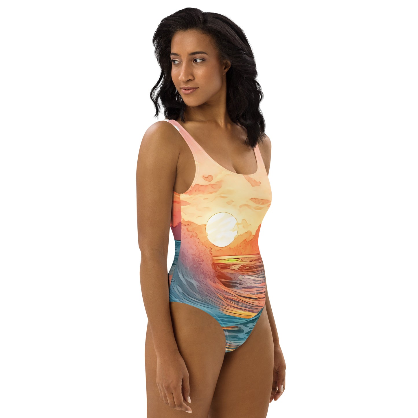 Women with swimsuit with picture of sunset 