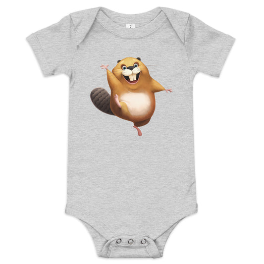 Athletic grey short sleeve one piece with happy beaver