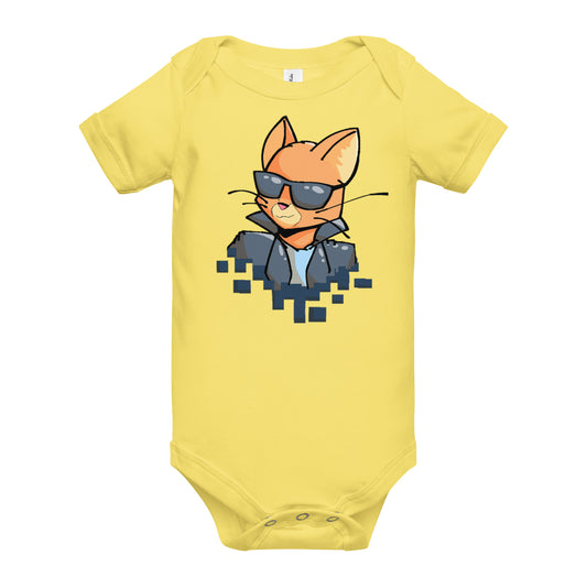 Yellow short sleeve one piece with cool cat