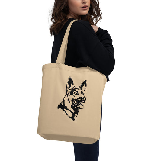 Women with oyster tote bag with German shepherd