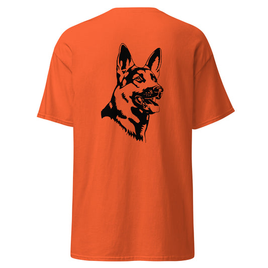 Orange shirt with German shepherd