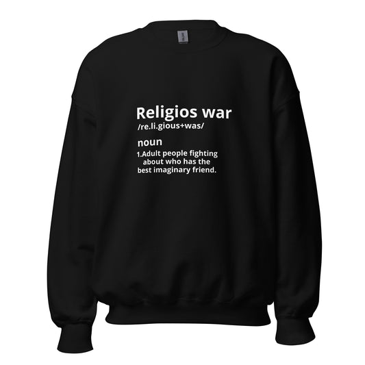 Black sweatshirt with on front "Religios War"