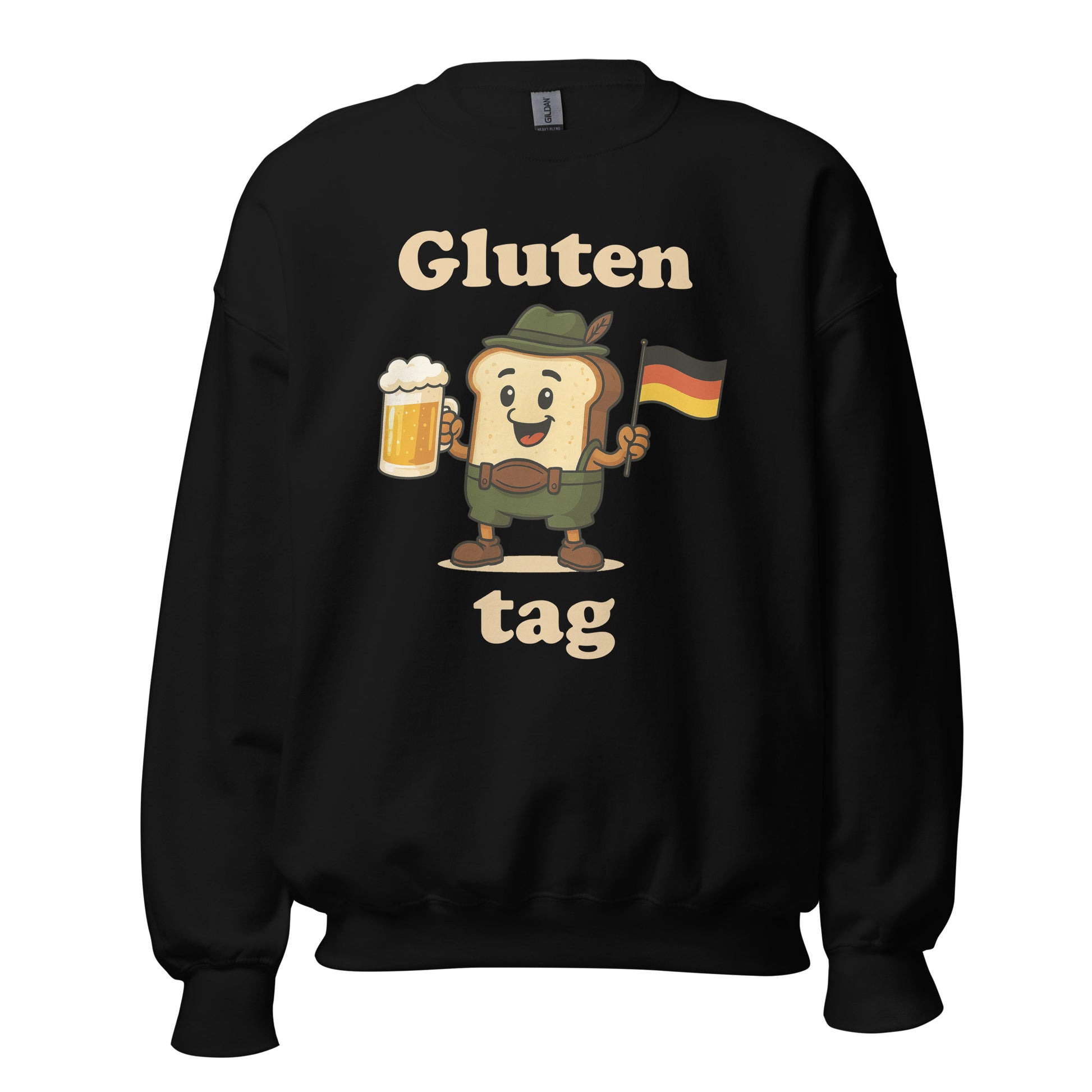 Black sweater with a toast with lederhosen and a glass of bier and a german flagg