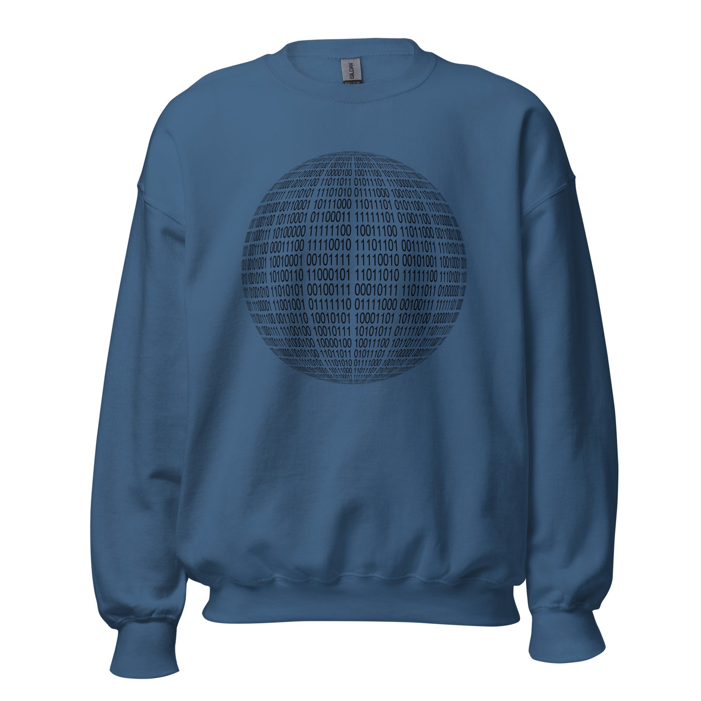 Indigo blue sweatshirt for man en women with binaire sphere