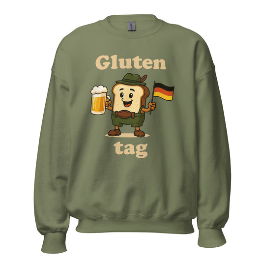 Green sweater with a toast with lederhosen and a glass of bier and a german flagg