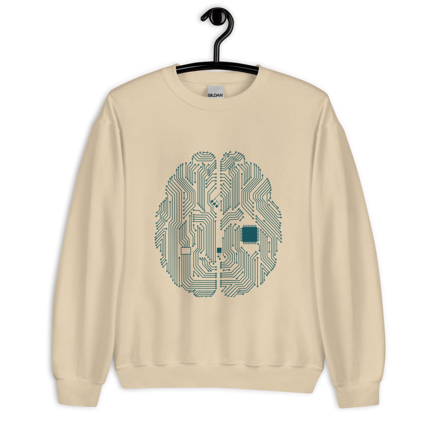 Sand sweatshirt for men and women with a print of a CPU brain