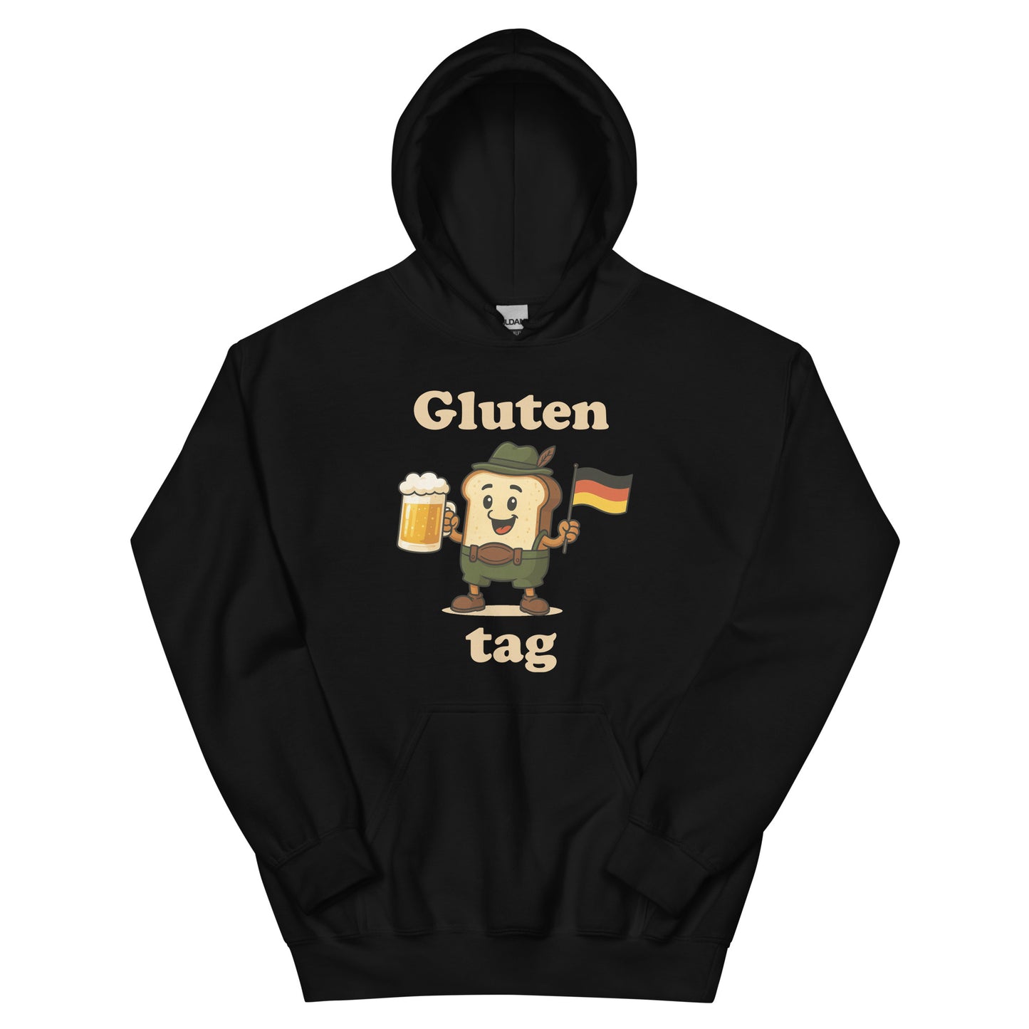 Black hoodie with a toast with lederhosen and a glass of bier and a german flagg