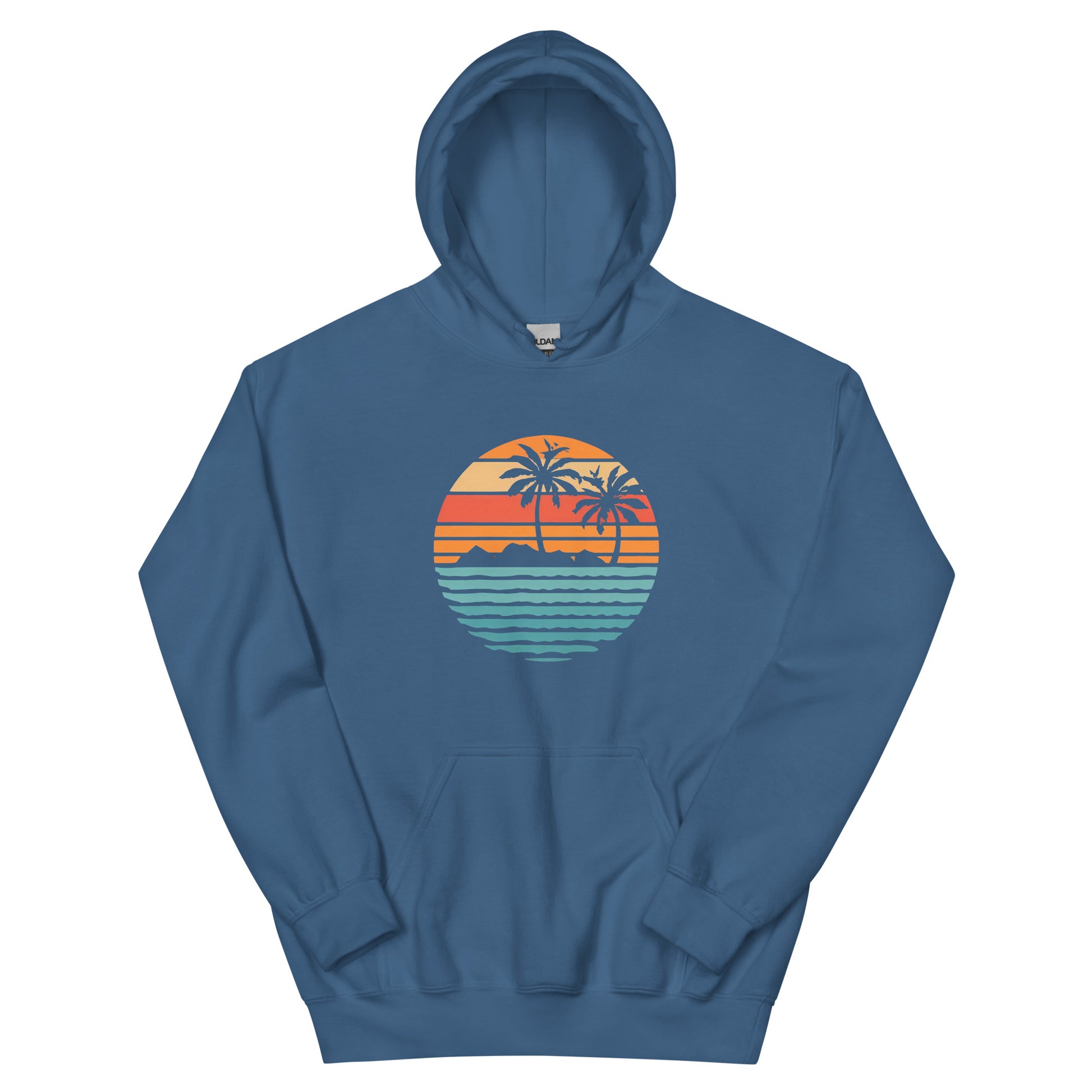 Indigo blue Hoodie and a print of retro island