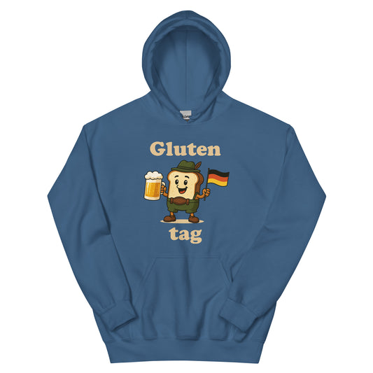 Blue hoodie with a toast with lederhosen and a glass of bier and a german flagg