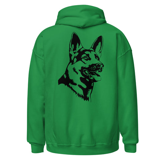 Irish green hoodie with German shepherd