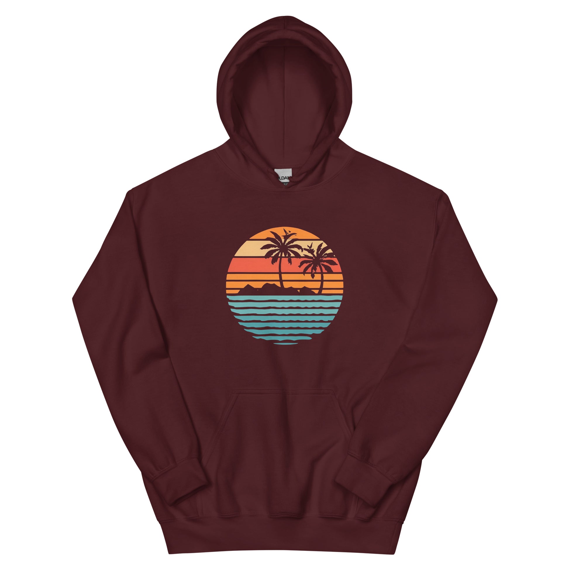 Maroon Hoodie and a print of retro island