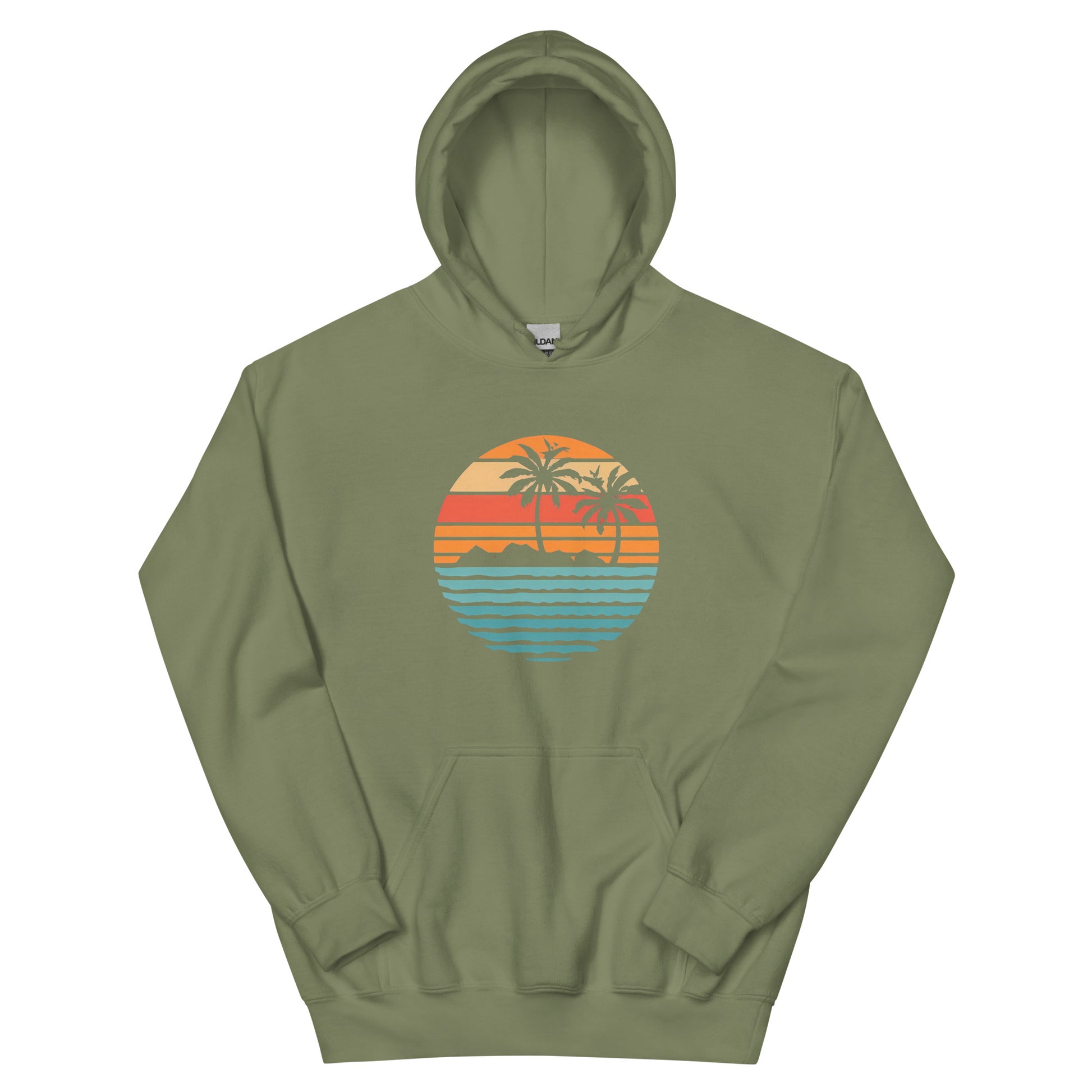 Military green Hoodie and a print of retro island