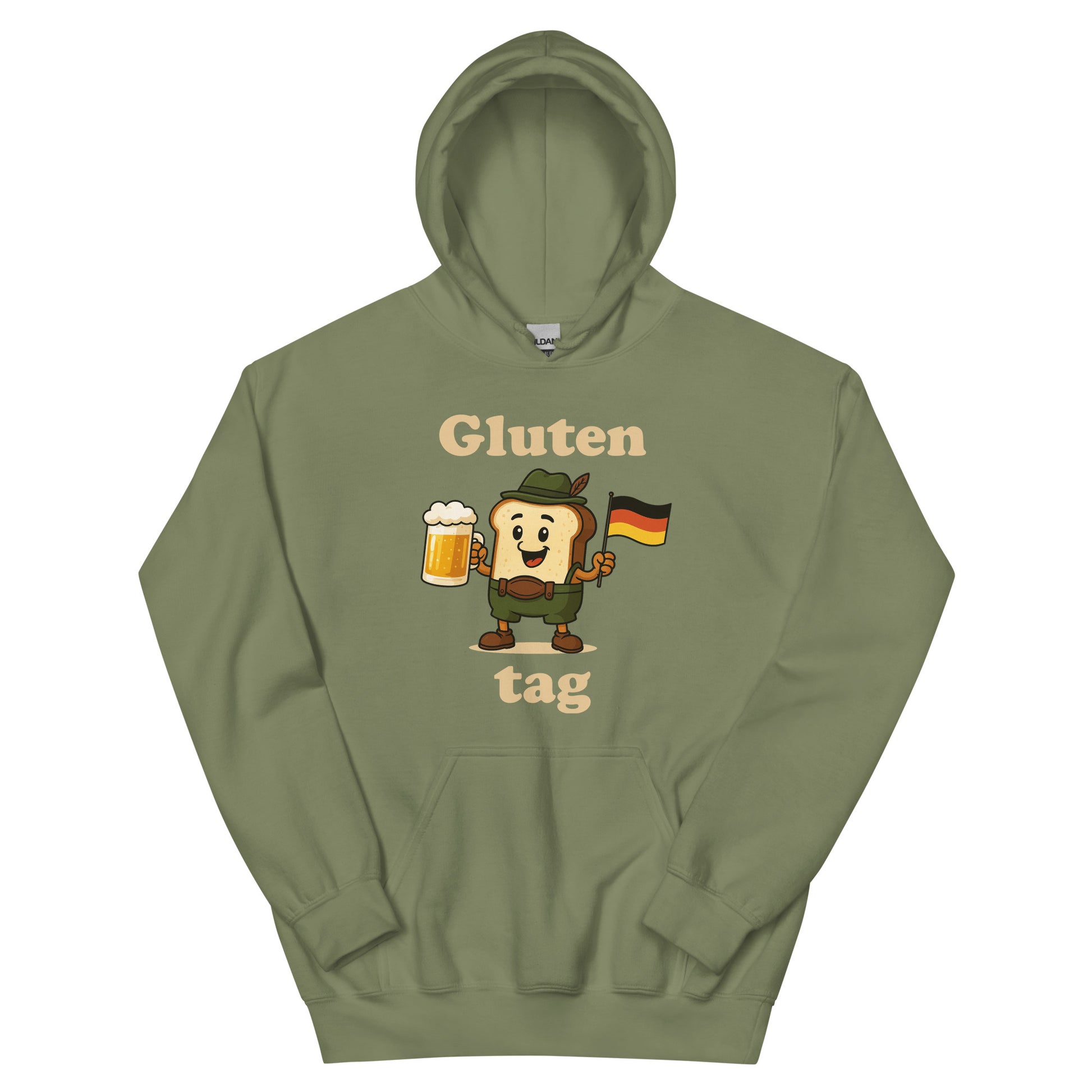Green hoodie with a toast with lederhosen and a glass of bier and a german flagg