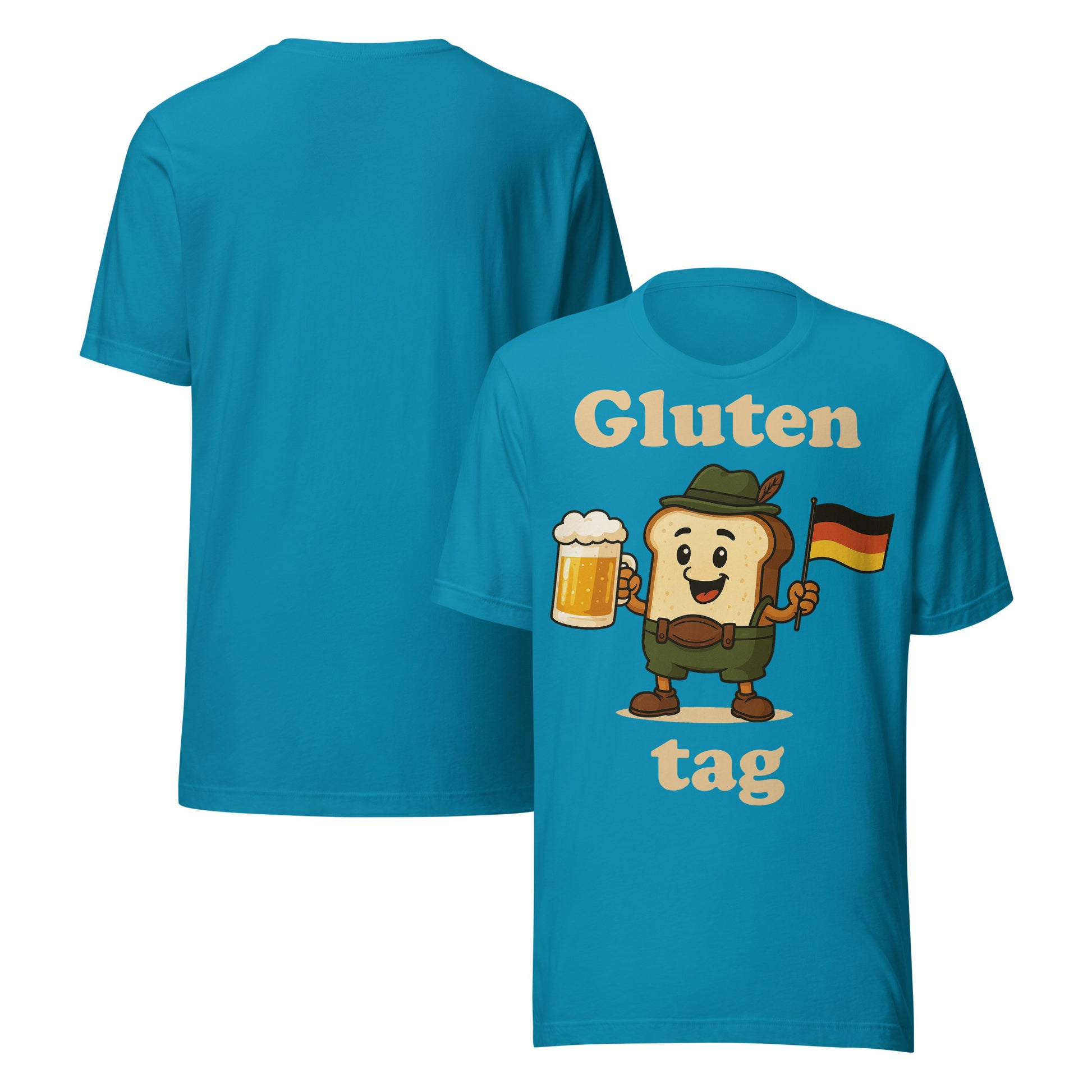Blue T-shirt with a toast with lederhosen and a glass of bier and a german flagg