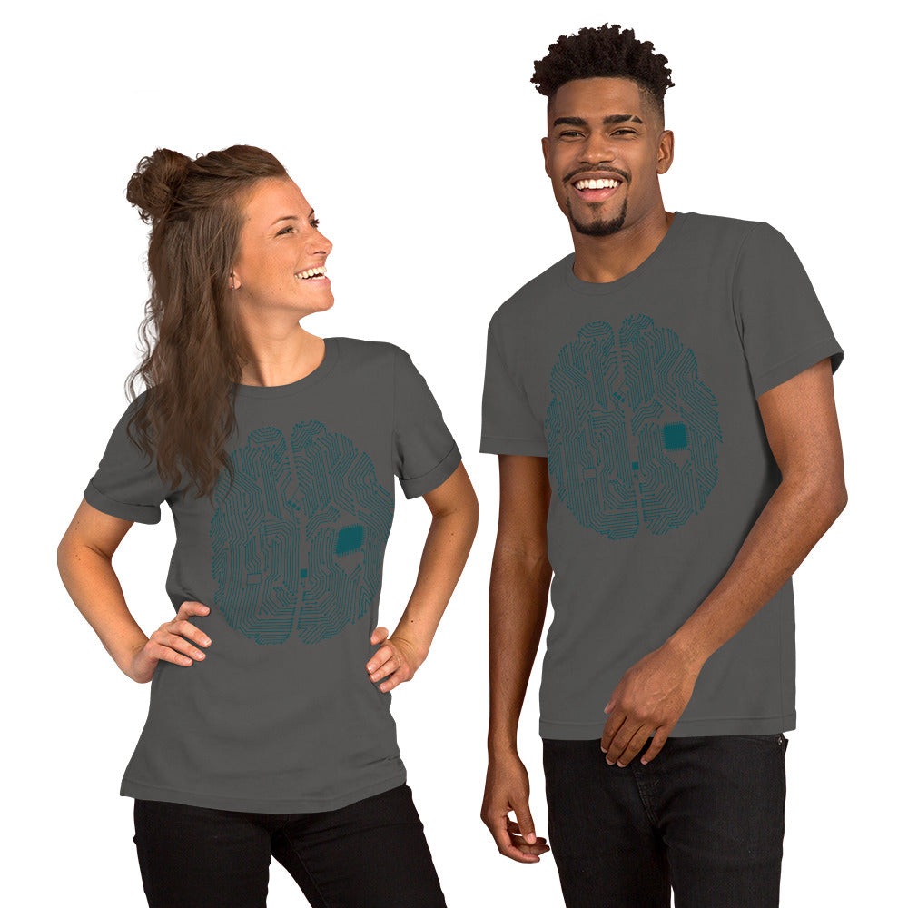 Asphalt front T-shirt for men and women with a print of a CPU brain