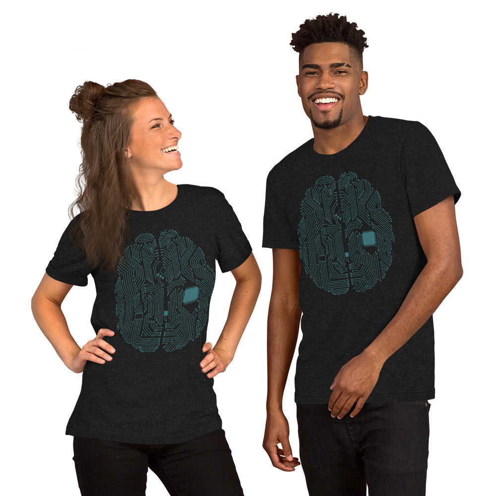 Black T-shirt for men and women with a print of a CPU brain