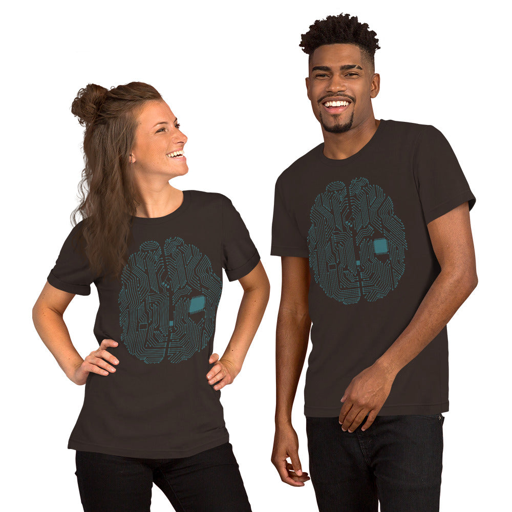 Brown T-shirt for men and women with a print of a CPU brain