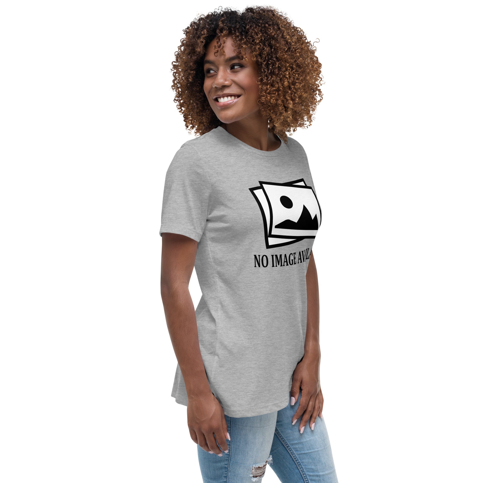 Women with grey t-shirt with image and text "no image available"