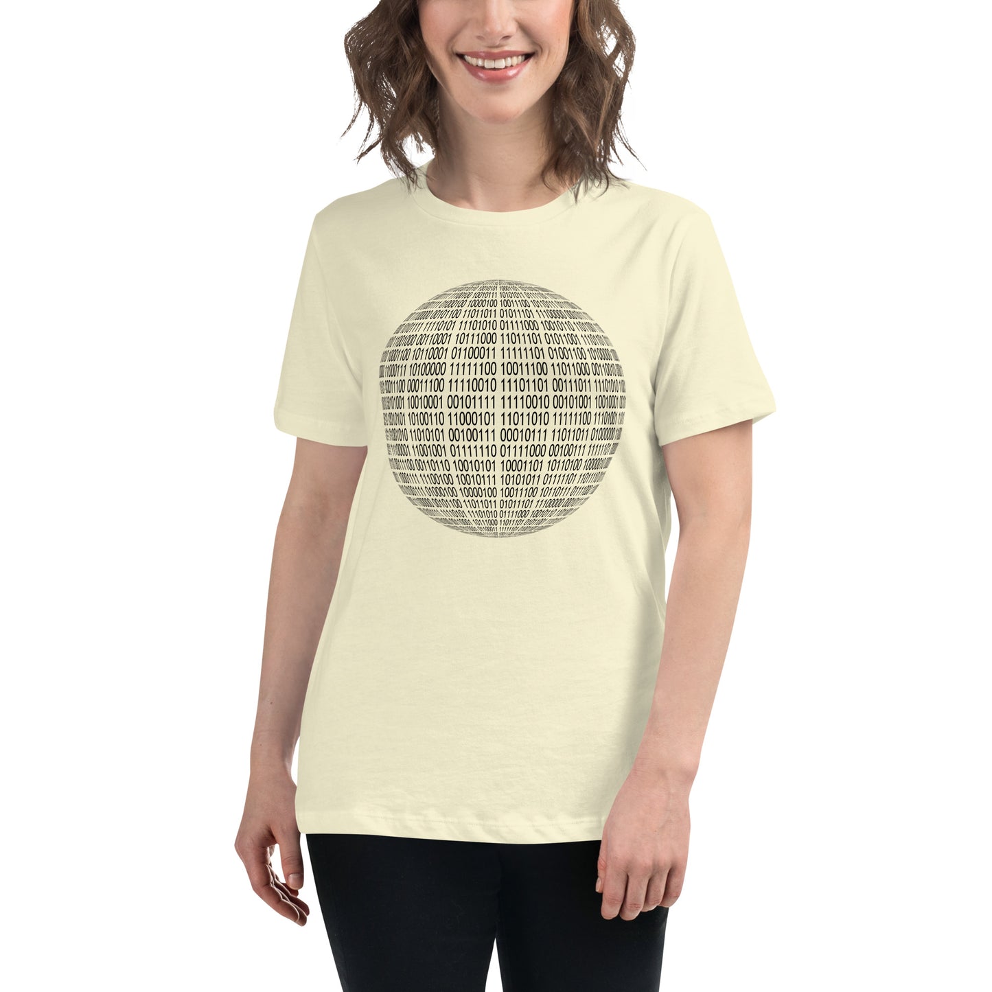 Women with citron T-shirt with binaire sphere