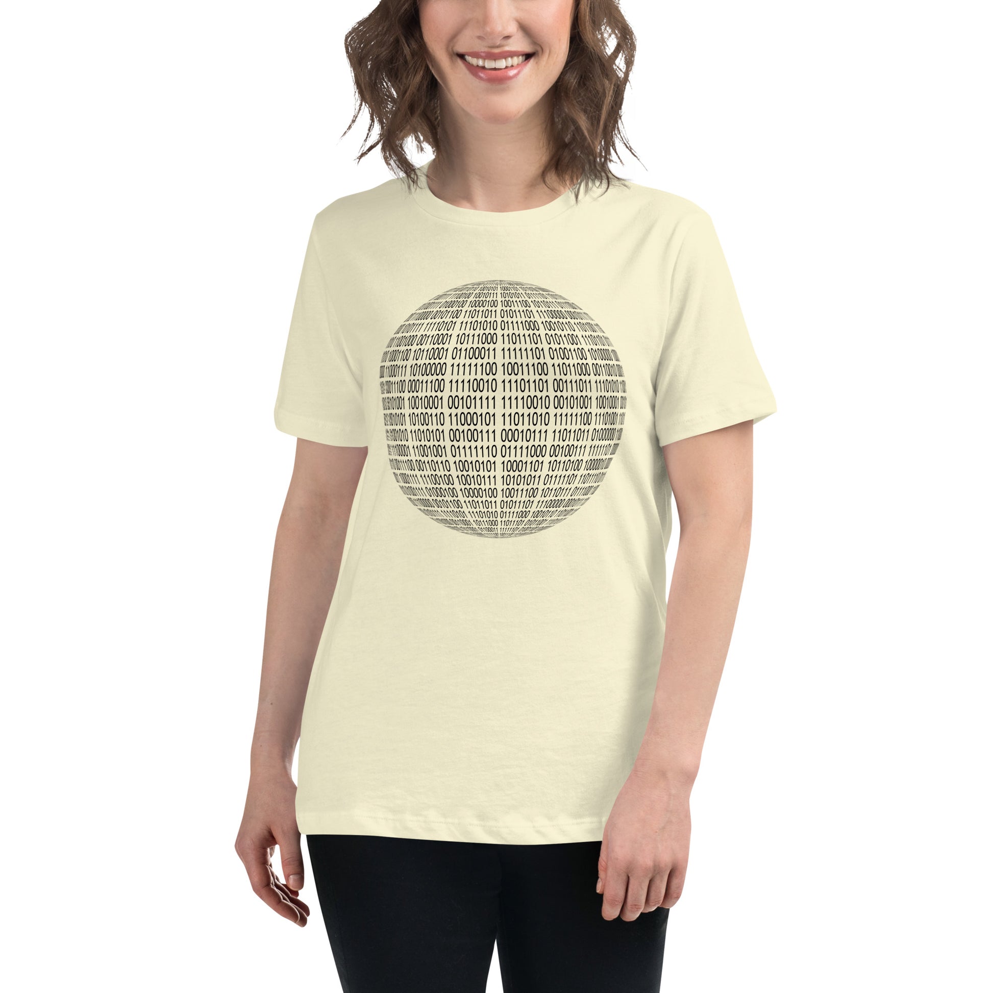 Women with citron T-shirt with binaire sphere