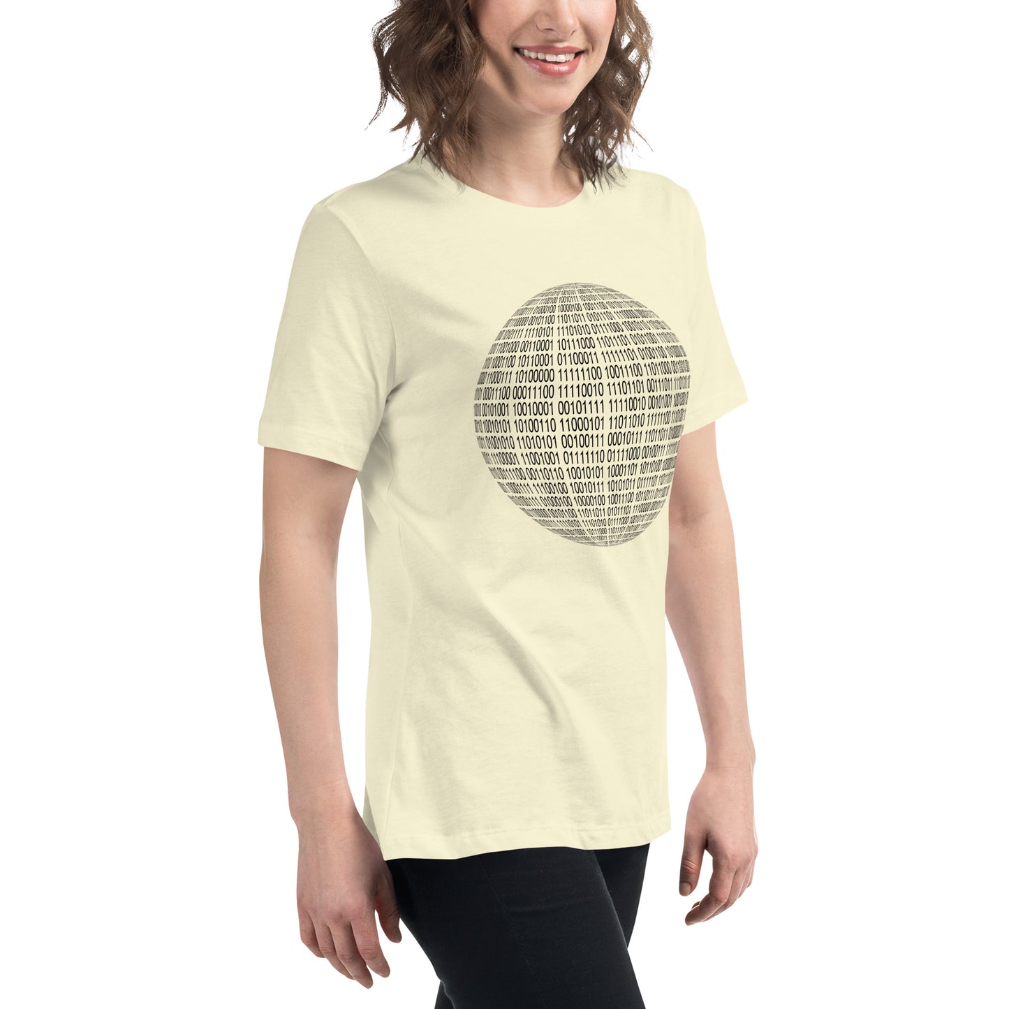 Women with citron T-shirt with binaire sphere