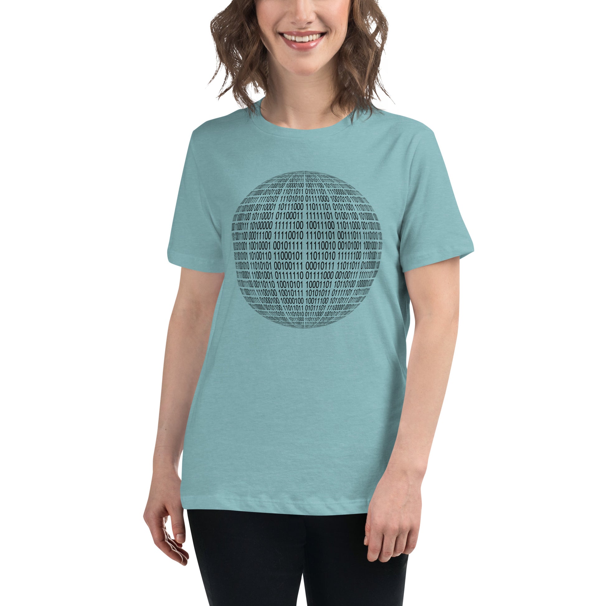 Women with blue lagoon T-shirt with binaire sphere