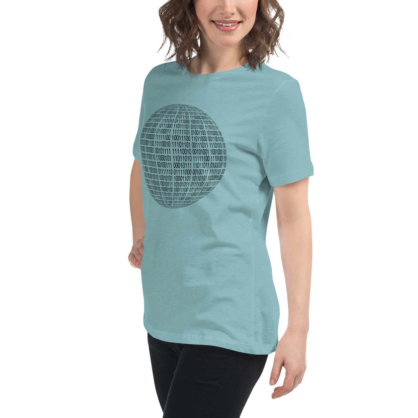 Women with blue lagoon T-shirt with binaire sphere