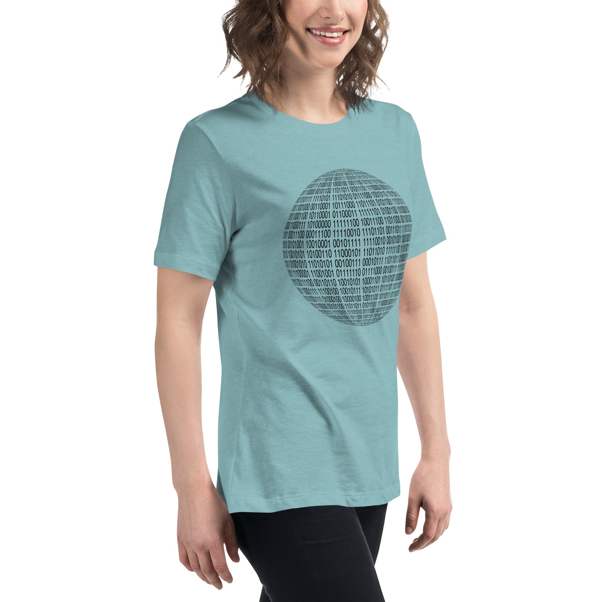 Women with blue lagoon T-shirt with binaire sphere