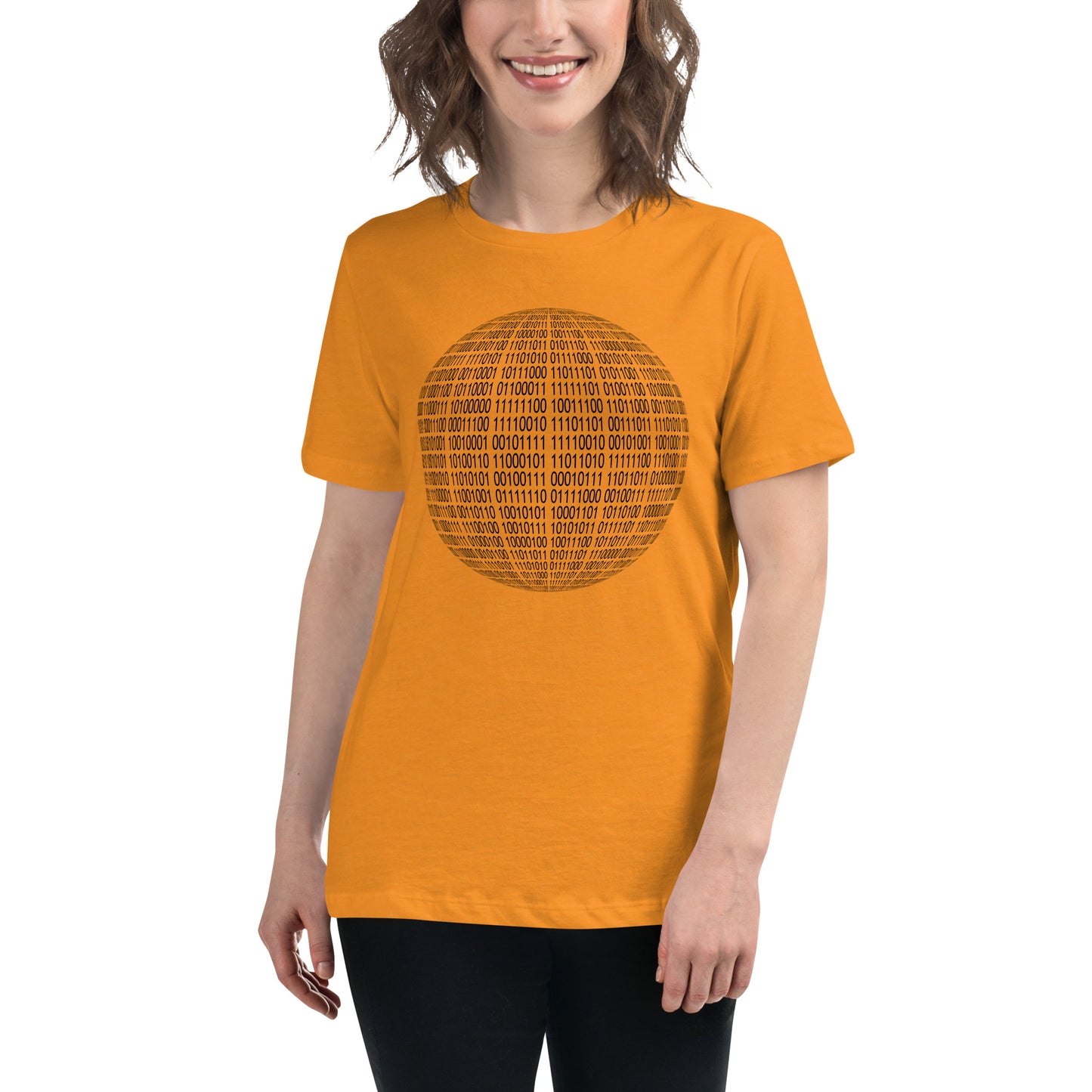 Women with marmalade T-shirt with binaire sphere