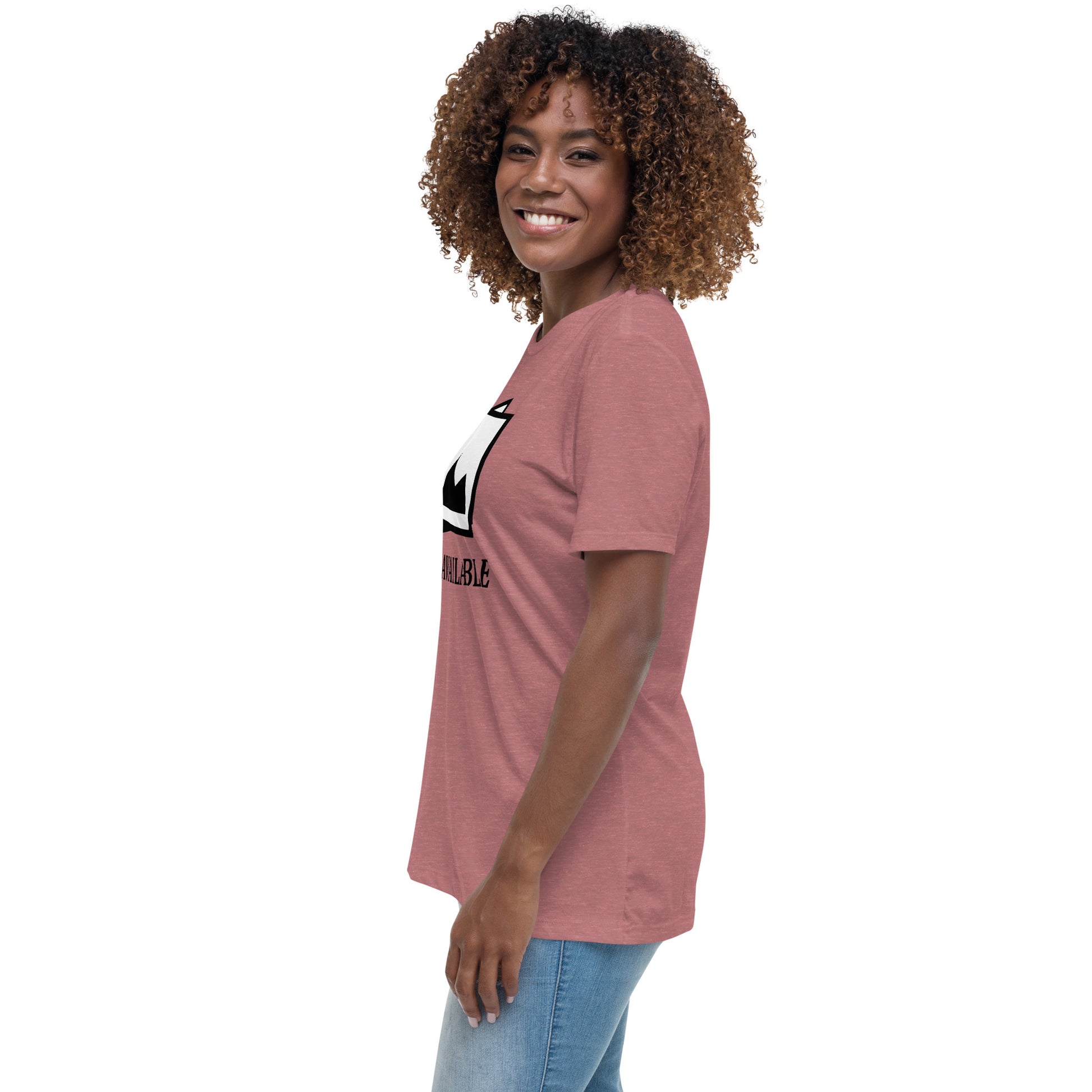 Women with mauve t-shirt with image and text "no image available"