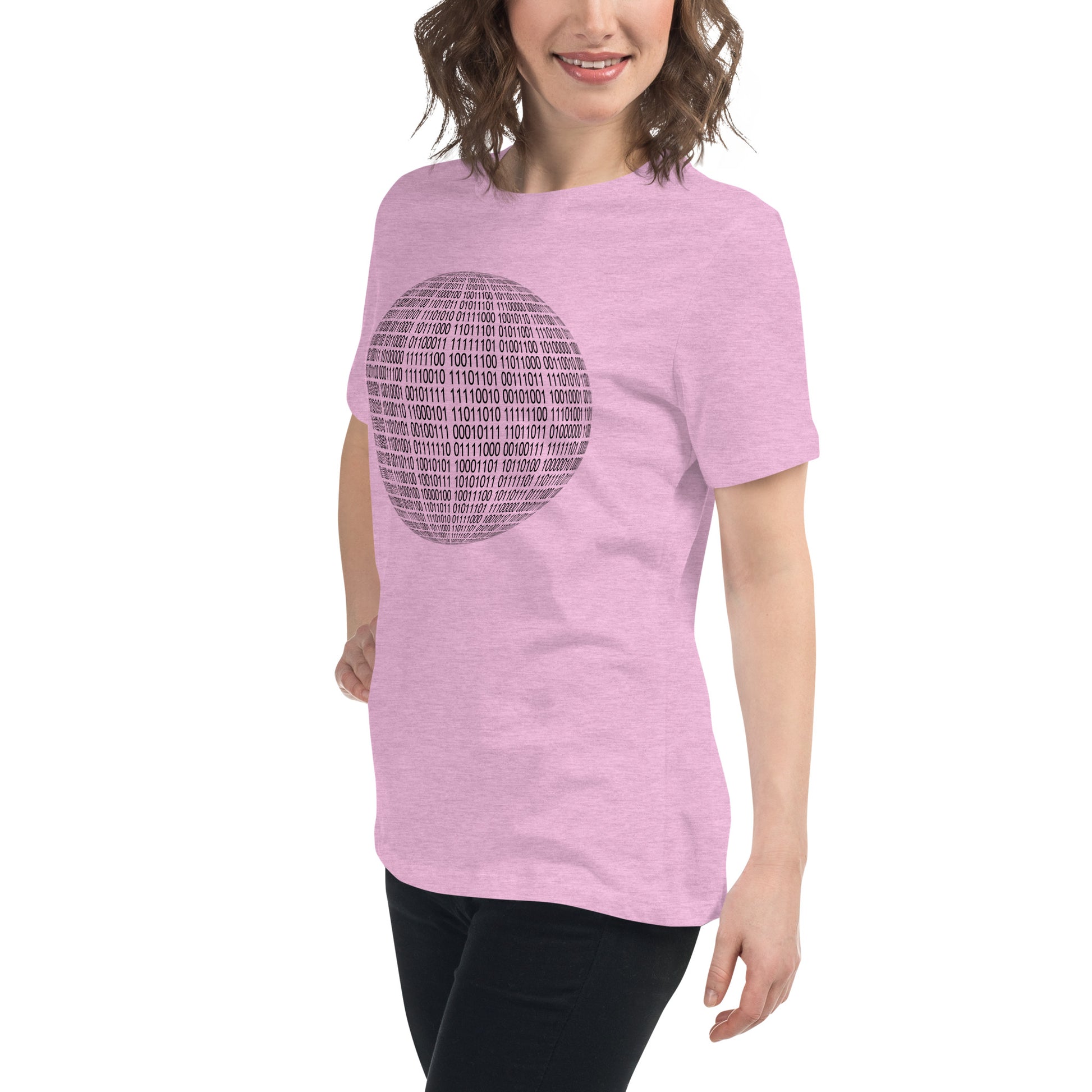 Women with heather prism lilac T-shirt with binaire sphere