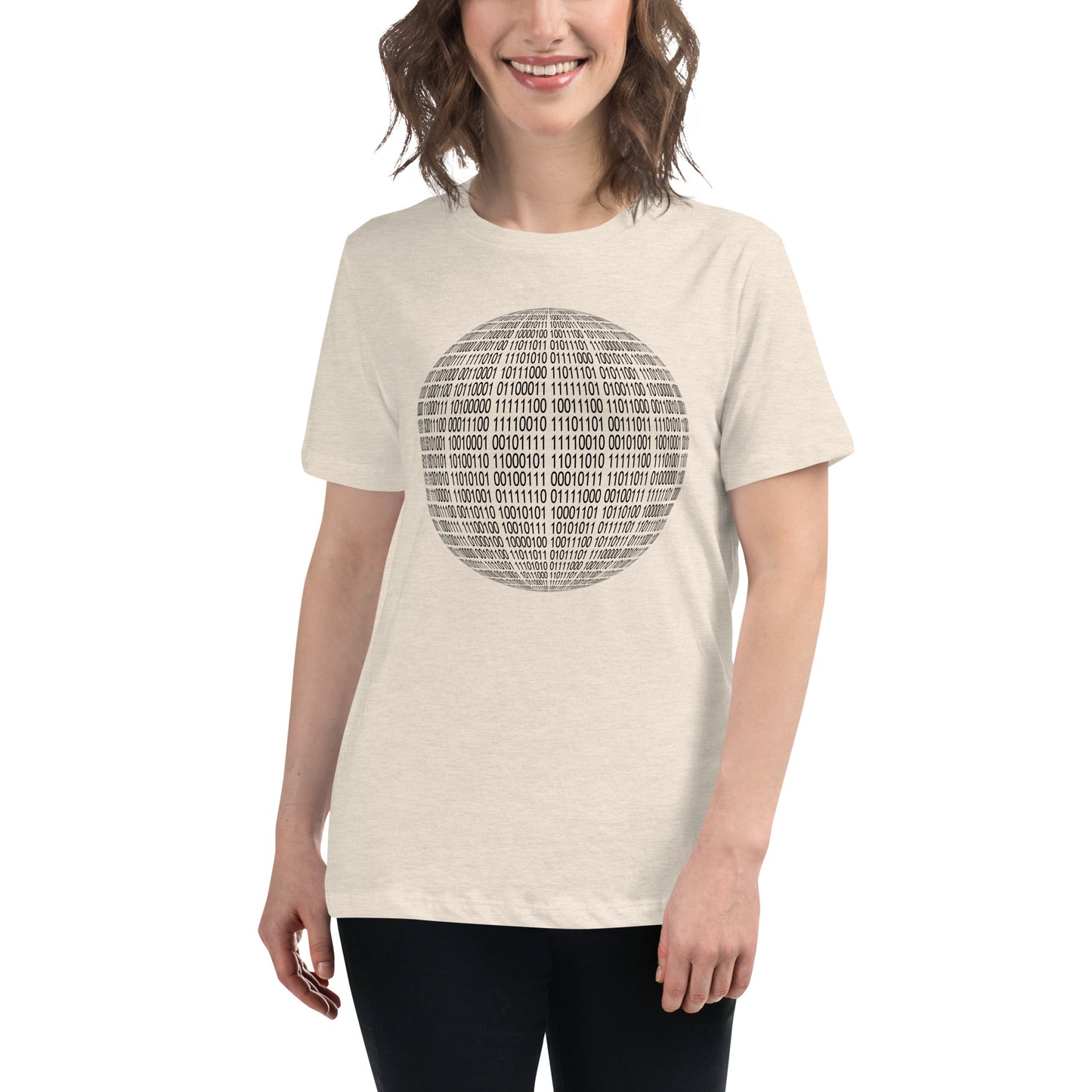 Women with natural T-shirt with binaire sphere