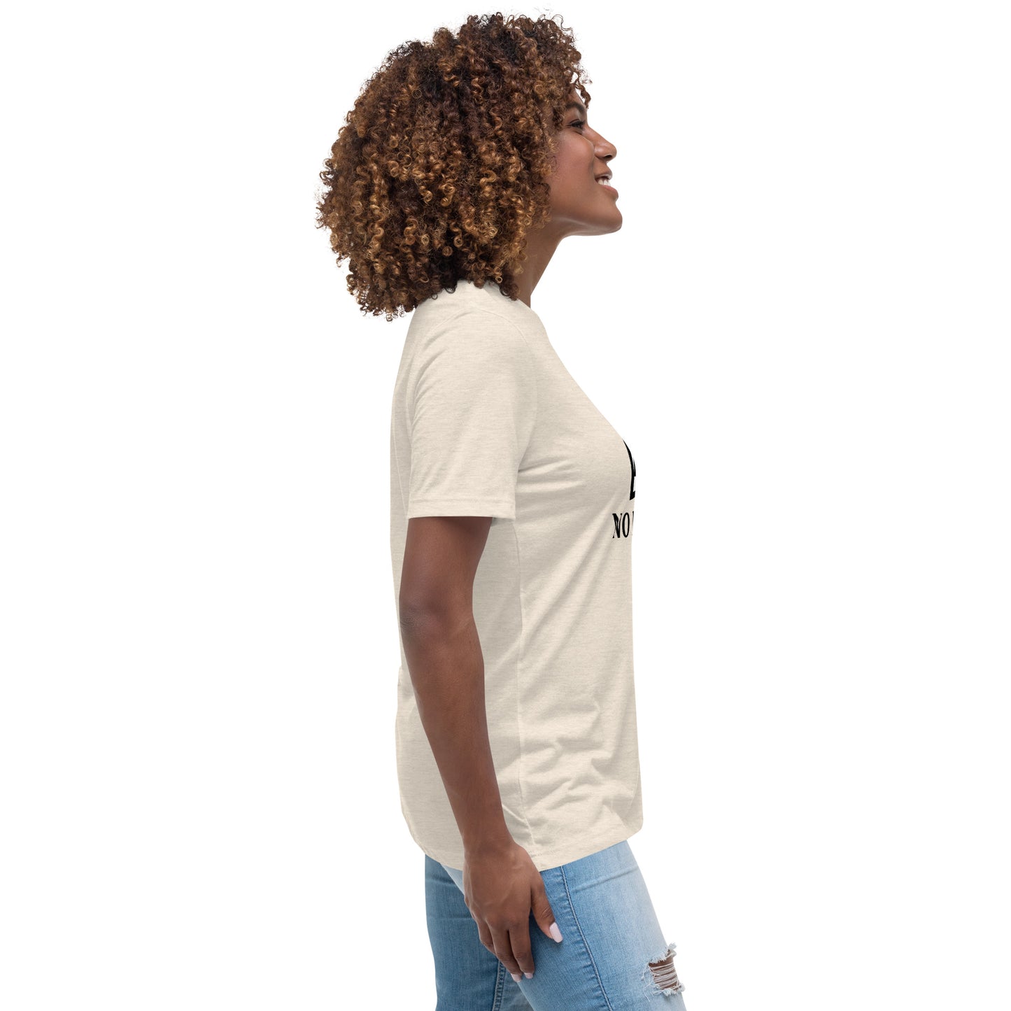 Women with citron t-shirt with image and text "no image available"