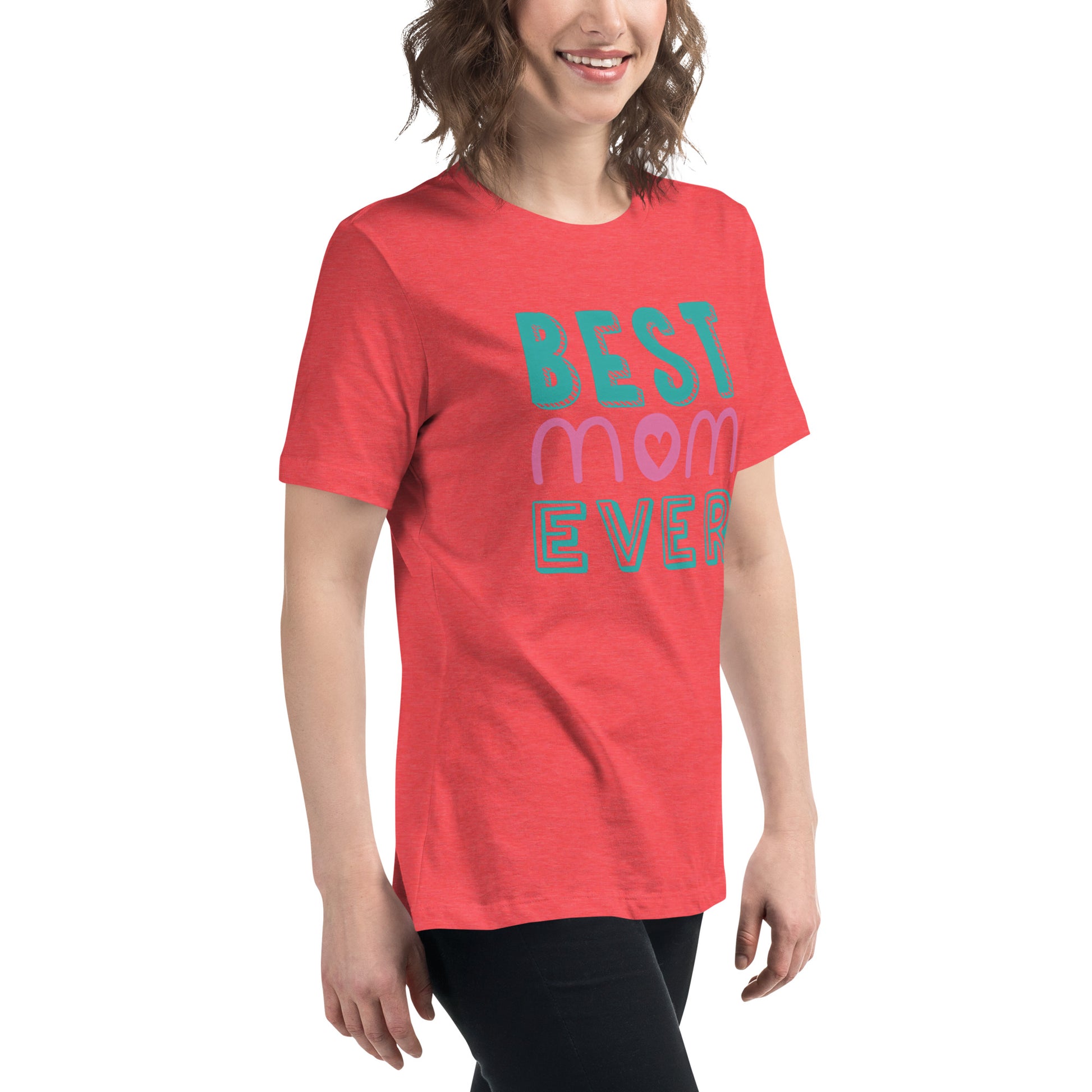 Women with red Tshirt with text best MOM Ever
