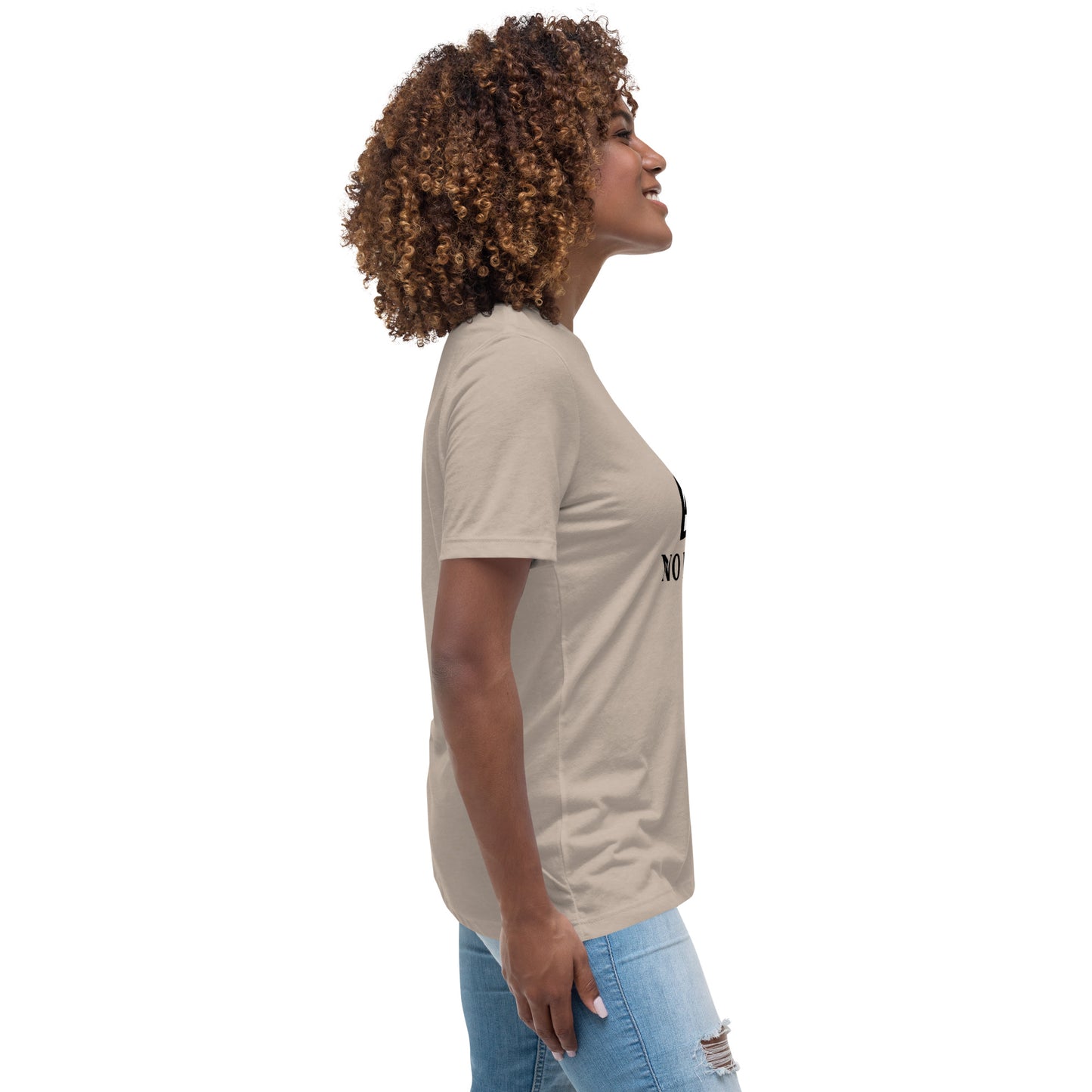 Women with stone t-shirt with image and text "no image available"