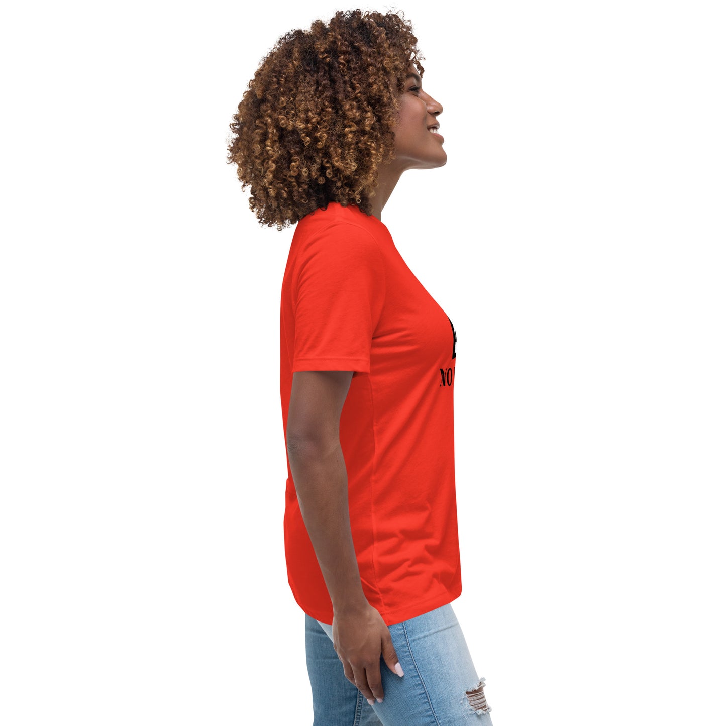 Women with poppy t-shirt with image and text "no image available"