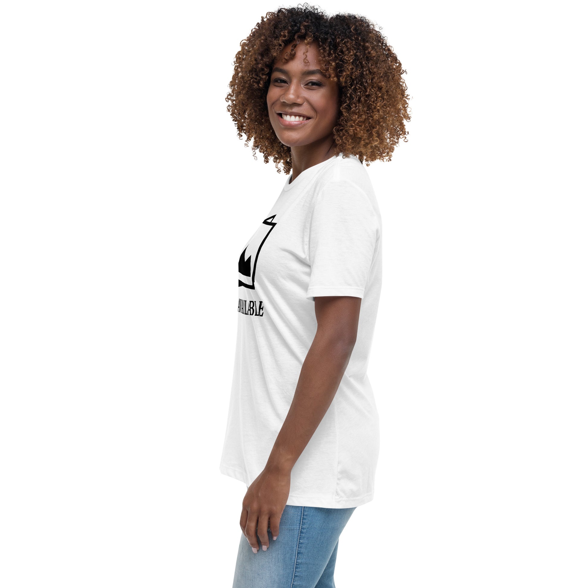 Women with white t-shirt with image and text "no image available"