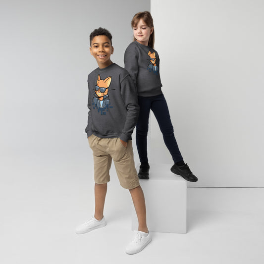 Youth (girl and boy) with dark grey sweatshirt with cool cat
